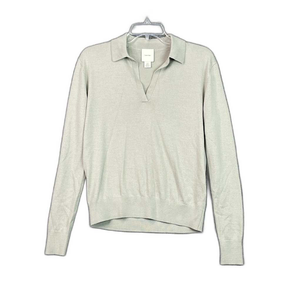 Calvin Klein Johnny Collar Polo Sweater Womens Small Open V Neck Pullover Preppy